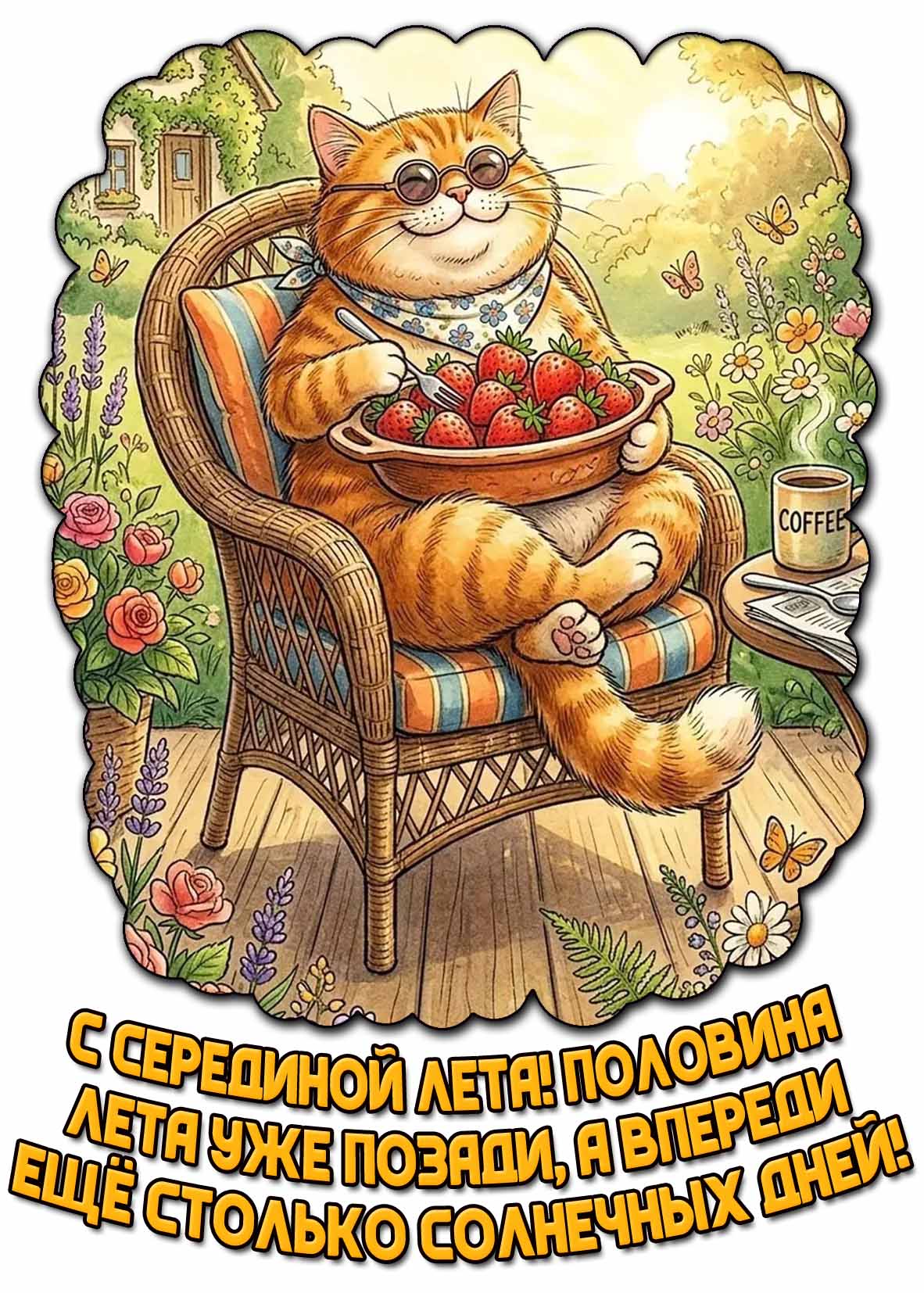 Прикольная картинка "С серединой лета! Половина лета уже позади, а впереди ещё столько солнечных дней!"