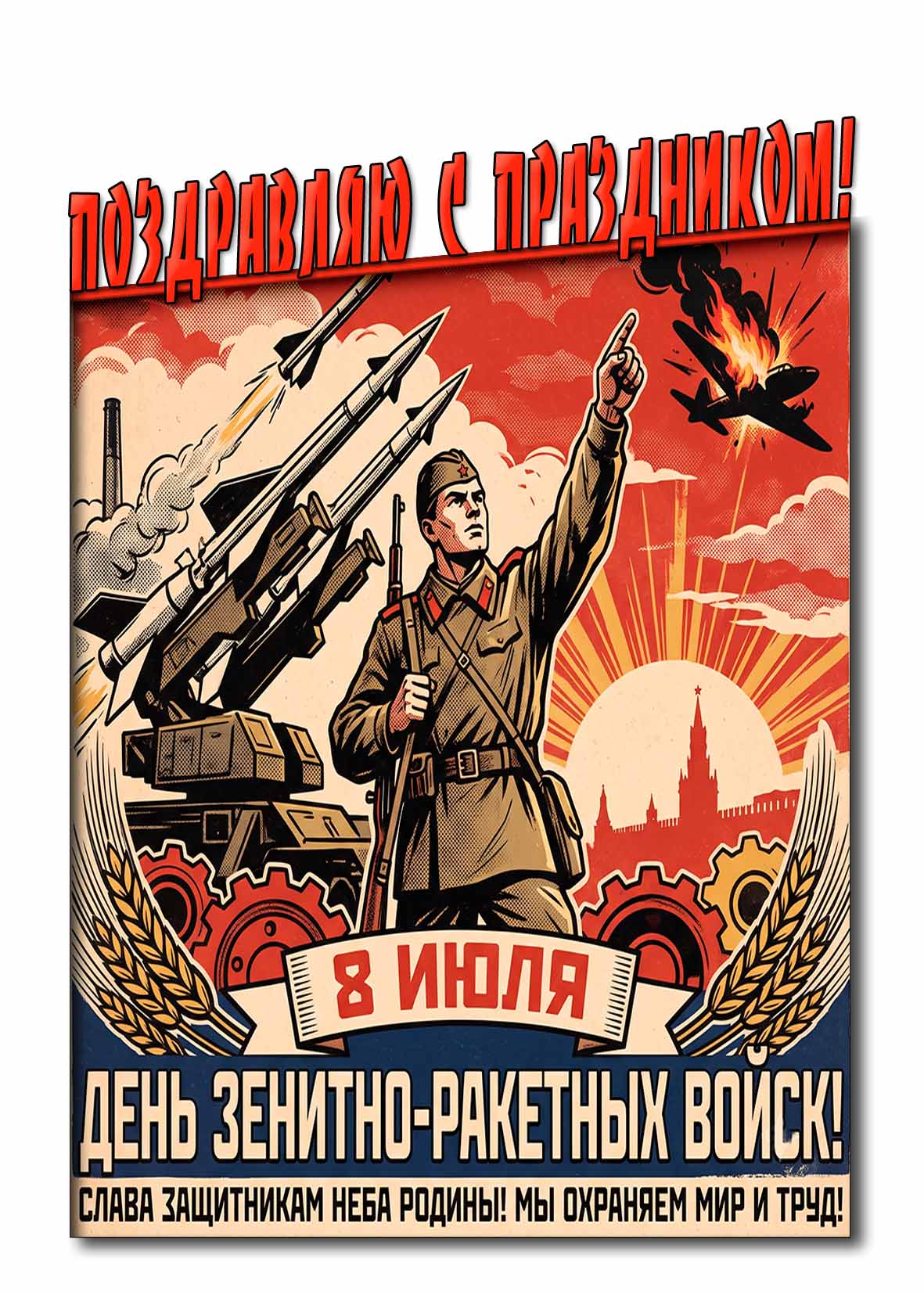 Советская открытка 8 июля - день зенитно-ракетных войск! Поздравляю с праздником!