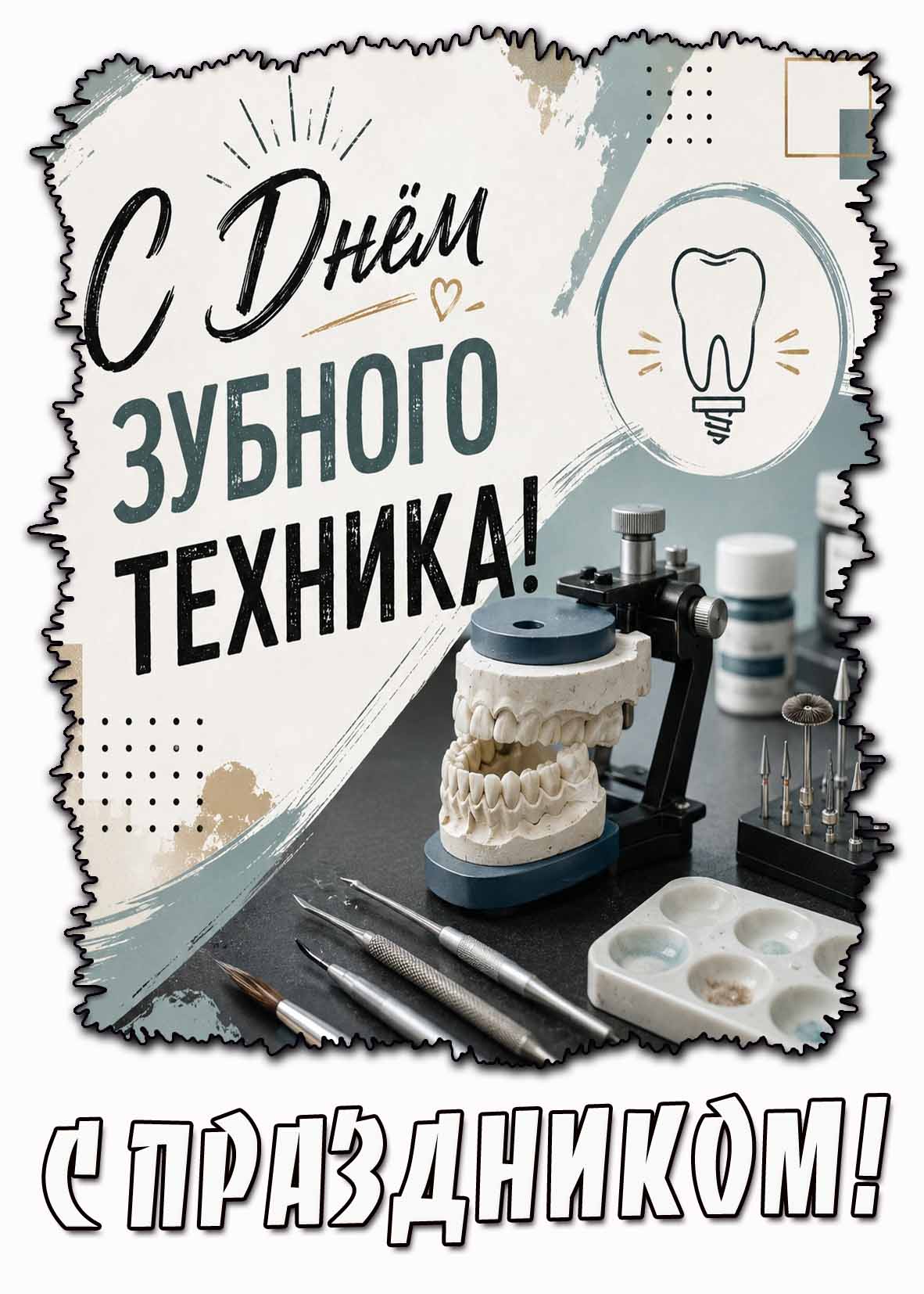 Стильная открытка "С днём зубного техника! С праздником!"