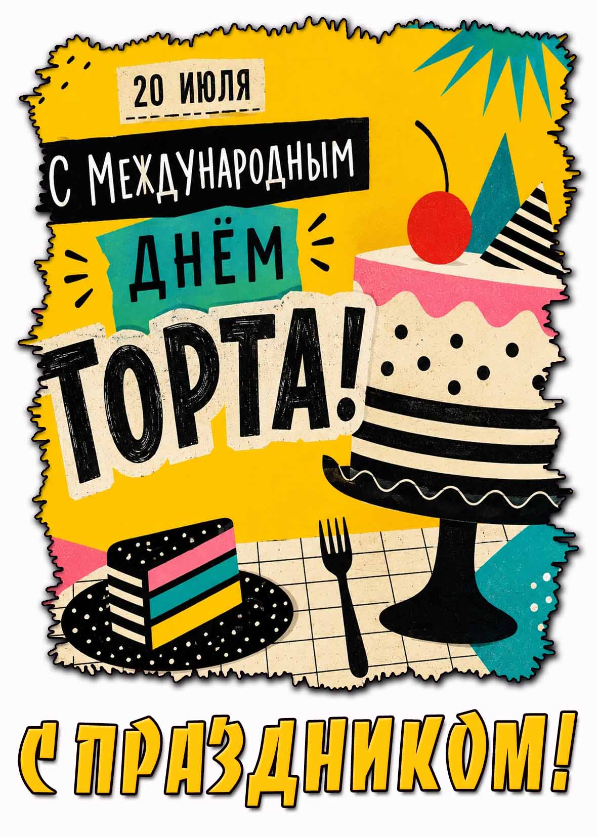 Стильная открытка "С Международным днём торта! С праздником!" - 20 июля