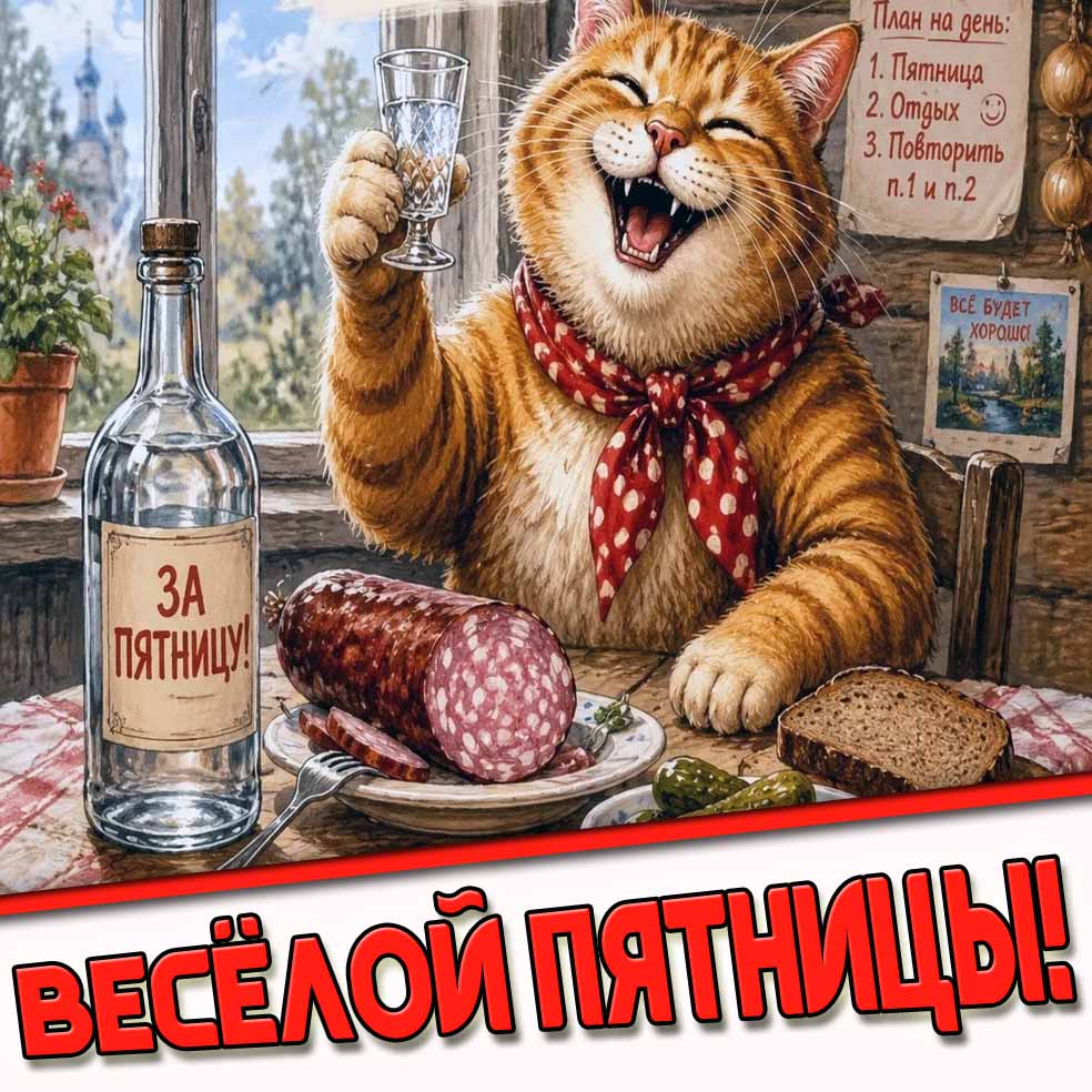 Весёлой пятницы! - прикольная картинка с котом