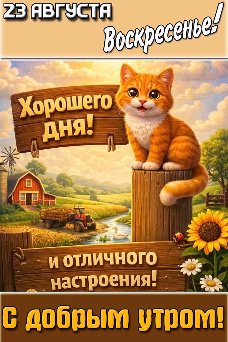 Открытка "23 августа воскресенье! С добрым утром! Хорошего дня! И отличного настроения!"
