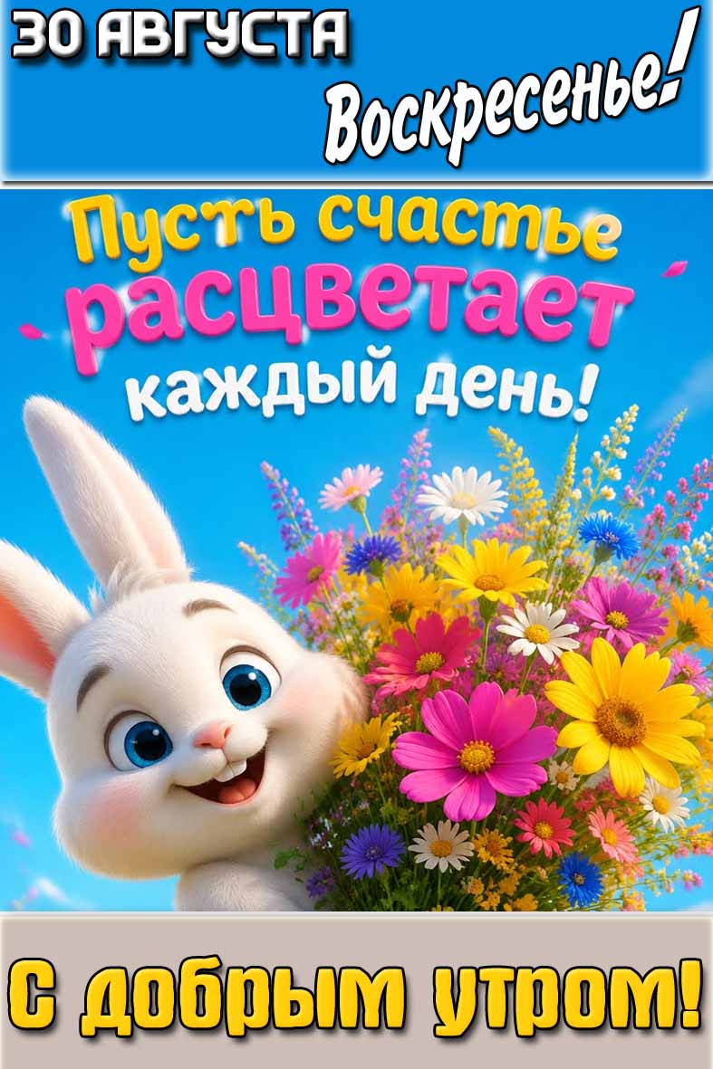 Картинка "30 августа воскресенье! С добрым утром! Пусть счастье расцветает каждый день!"