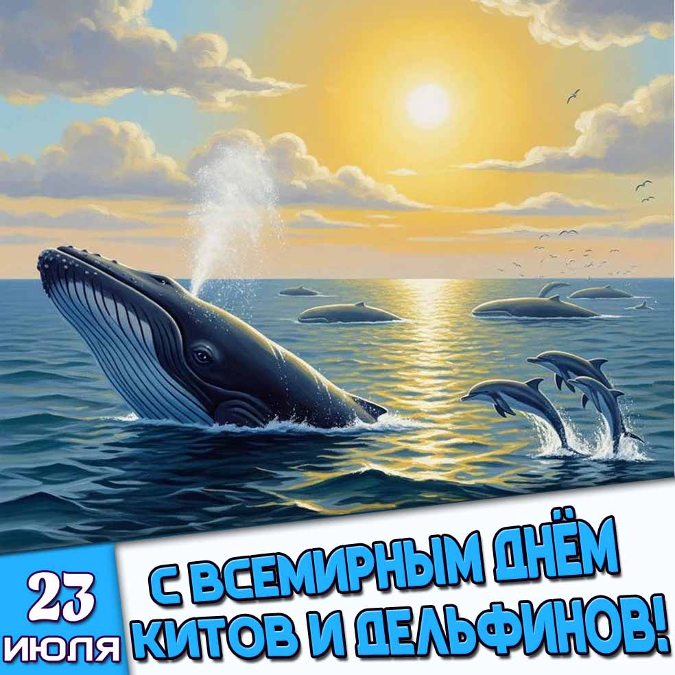 Открытка 23 июля - с Всемирным днём китов и дельфинов!