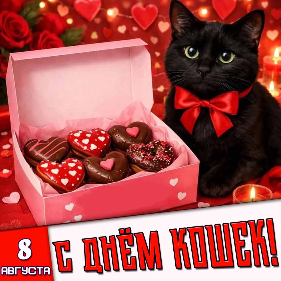 Открытка 8 августа - с днём кошек!