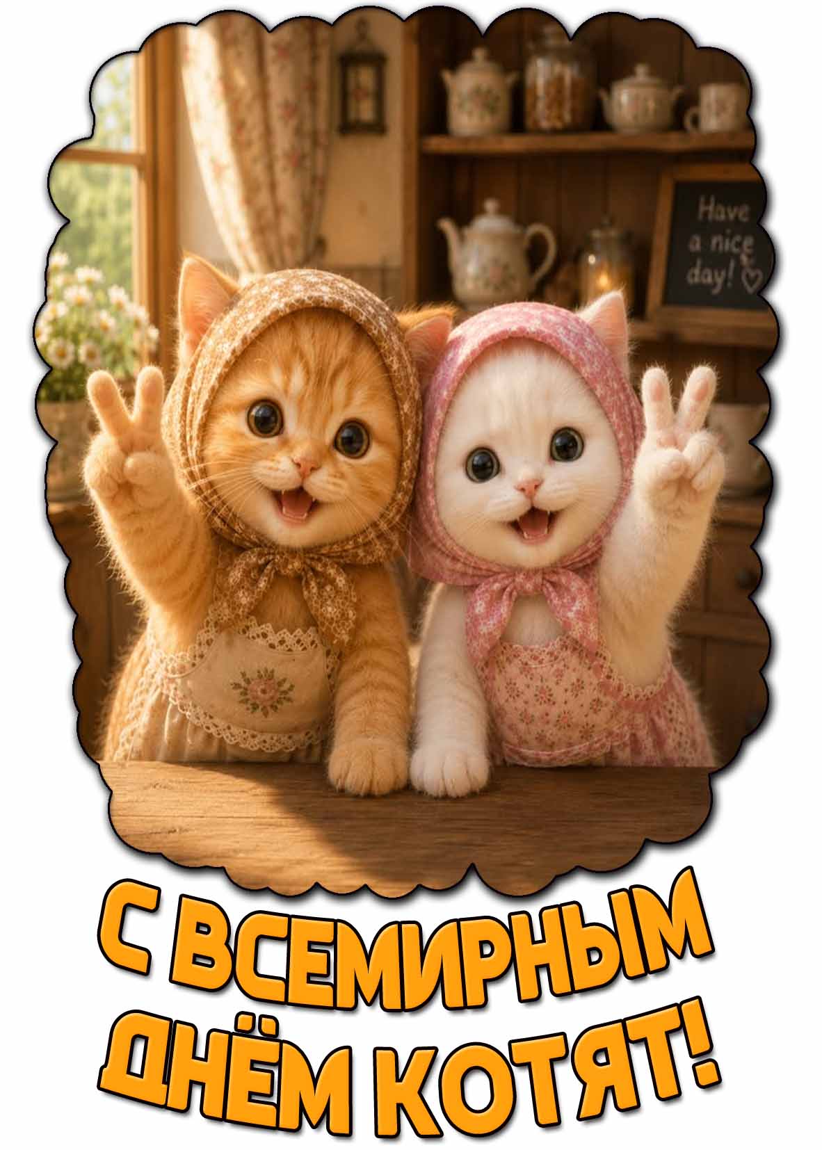 Открытка с Всемирным днём котят