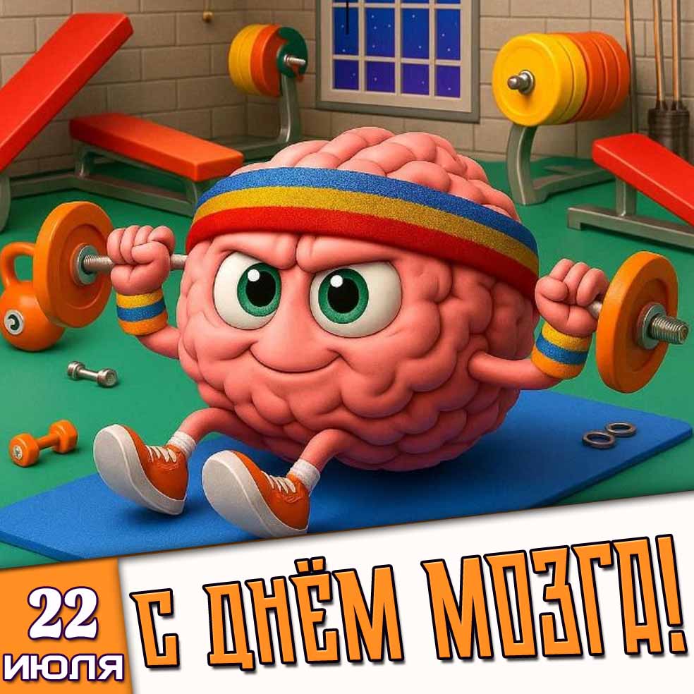 Прикольная открытка 22 июля - с днём мозга!