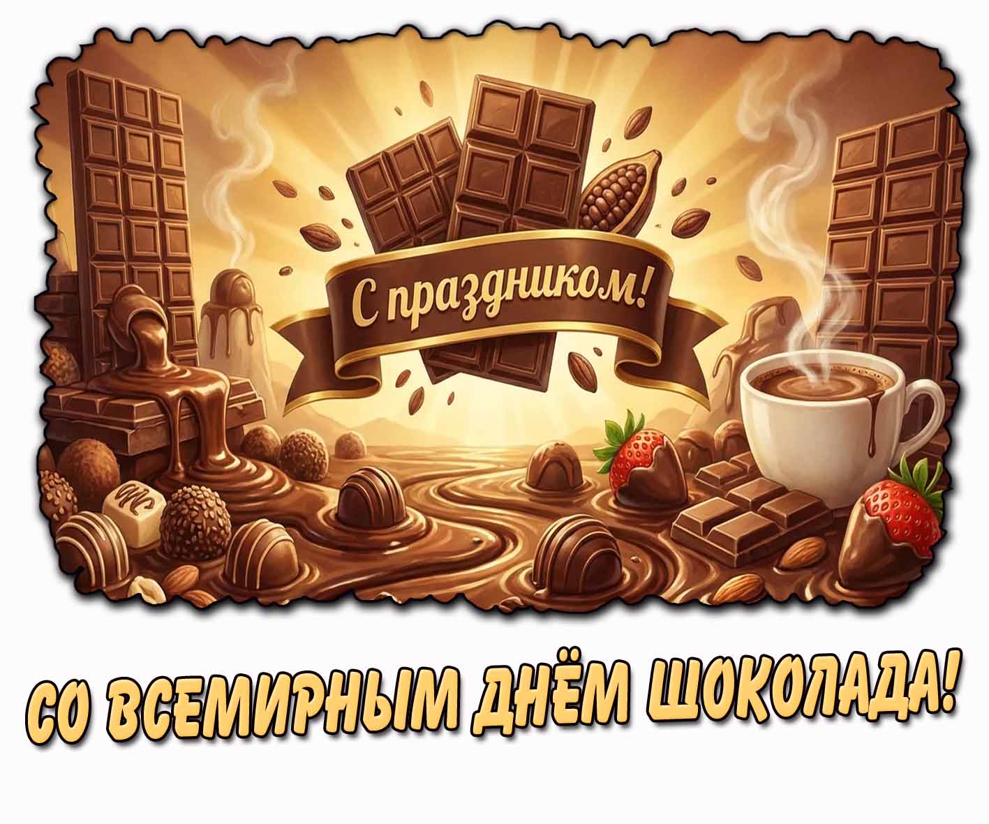 Красивая открытка "Со Всемирным днём шоколада! С праздником!"