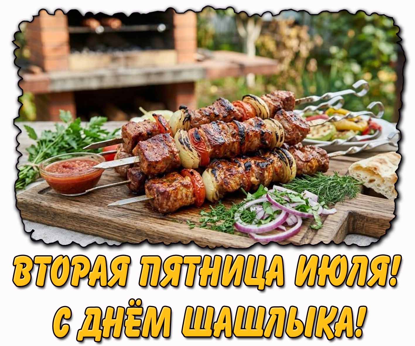 Открытка "Вторая пятница июля! С днём шашлыка!"