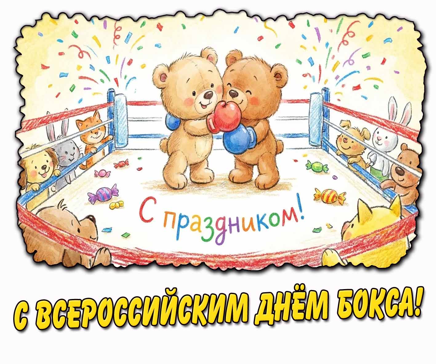 Прикольная детская открытка "С Всероссийским днём бокса! С праздником!"