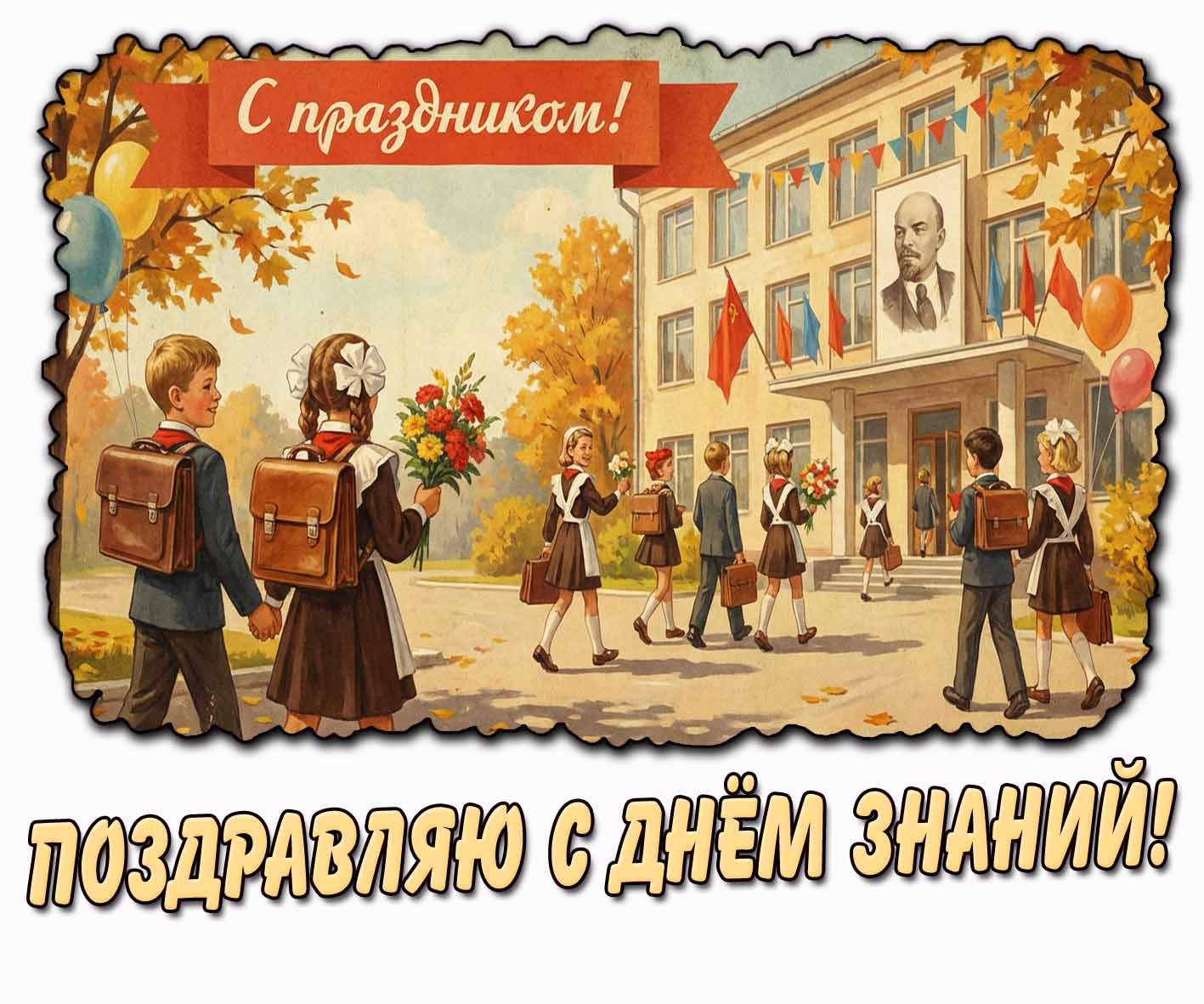 Советская открытка "Поздравляю с днём знаний! С праздником!"