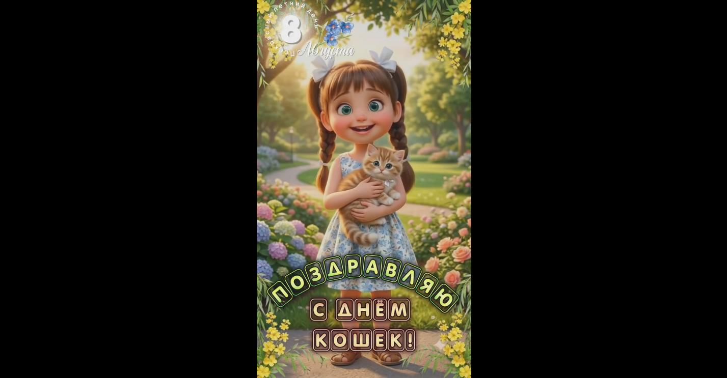 Видео открытка "Поздравляю с днём кошек!" - 8 августа