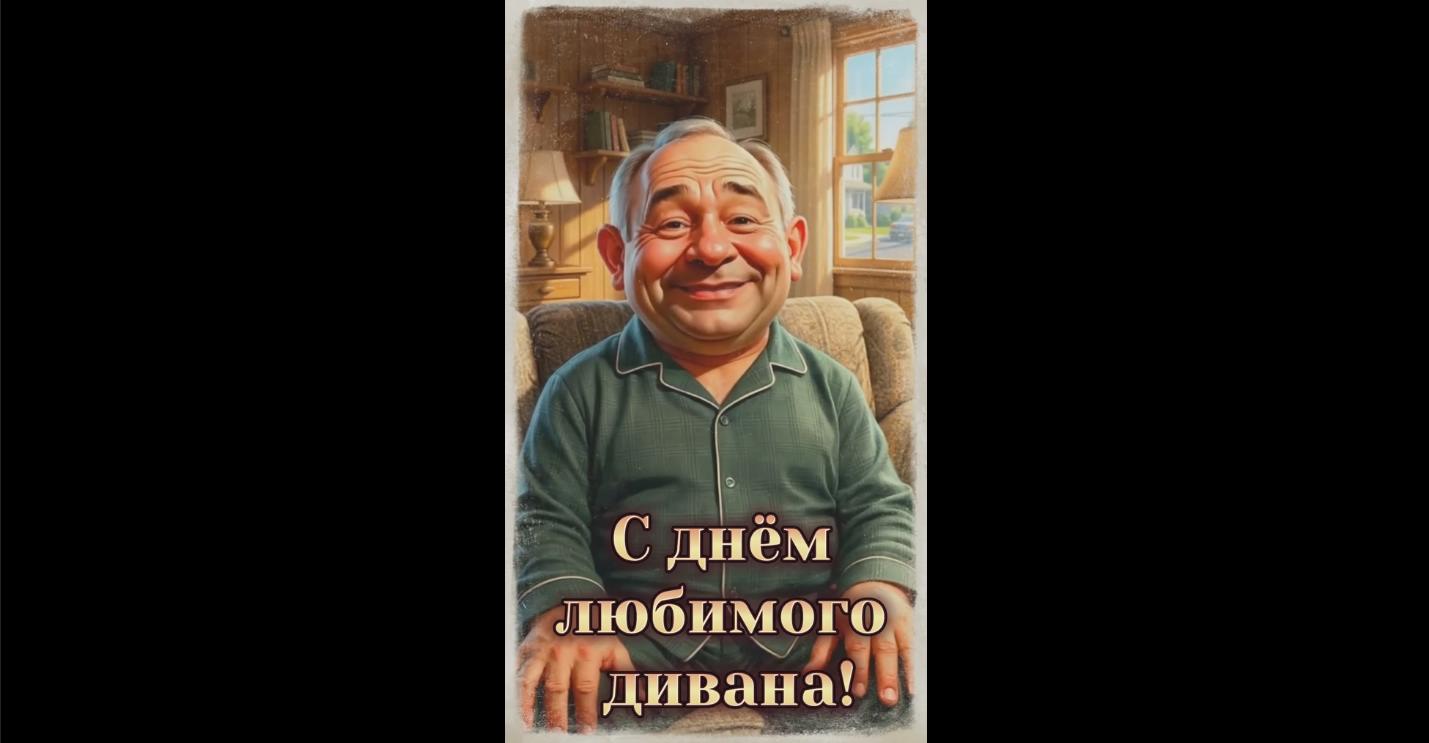 Прикольная видео открытка с днём любимого дивана