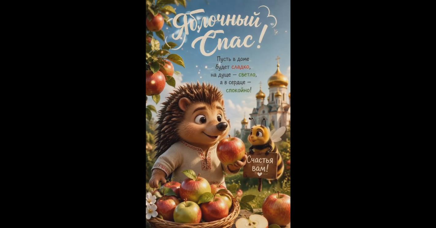 Прикольная видео открытка на Яблочный Спас! Кушай яблоко и загадывай желание!