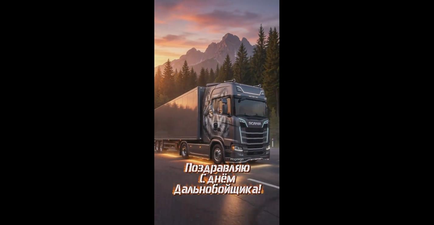 Видео открытка "Поздравляю с днём дальнобойщика!"