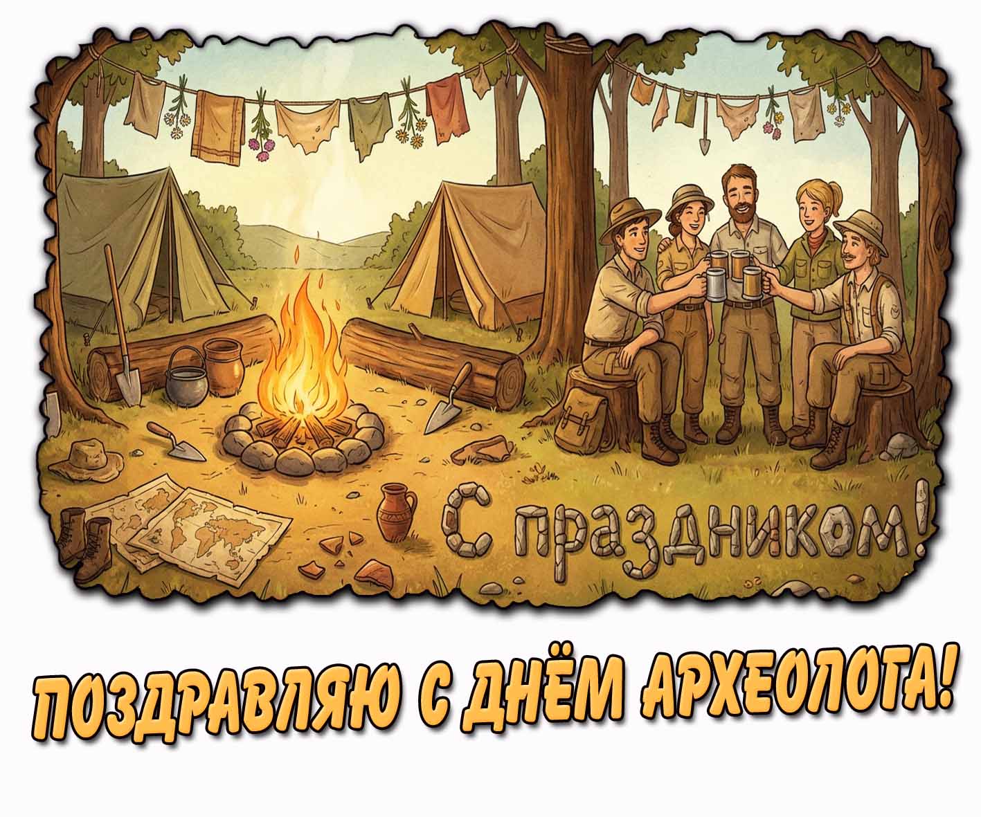 Душевная открытка "Поздравляю с днём археолога! С праздником!"