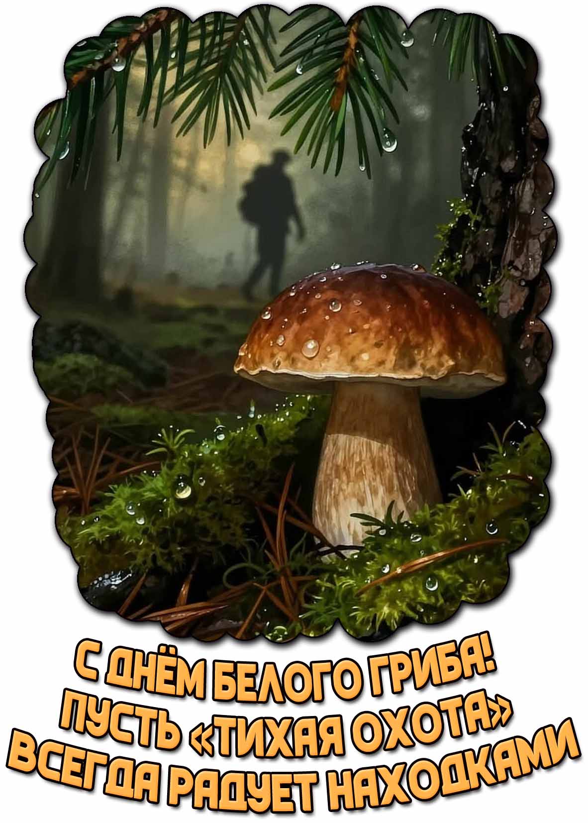 Открытка "С днём белого гриба! Пусть «тихая охота» всегда радует находками!"