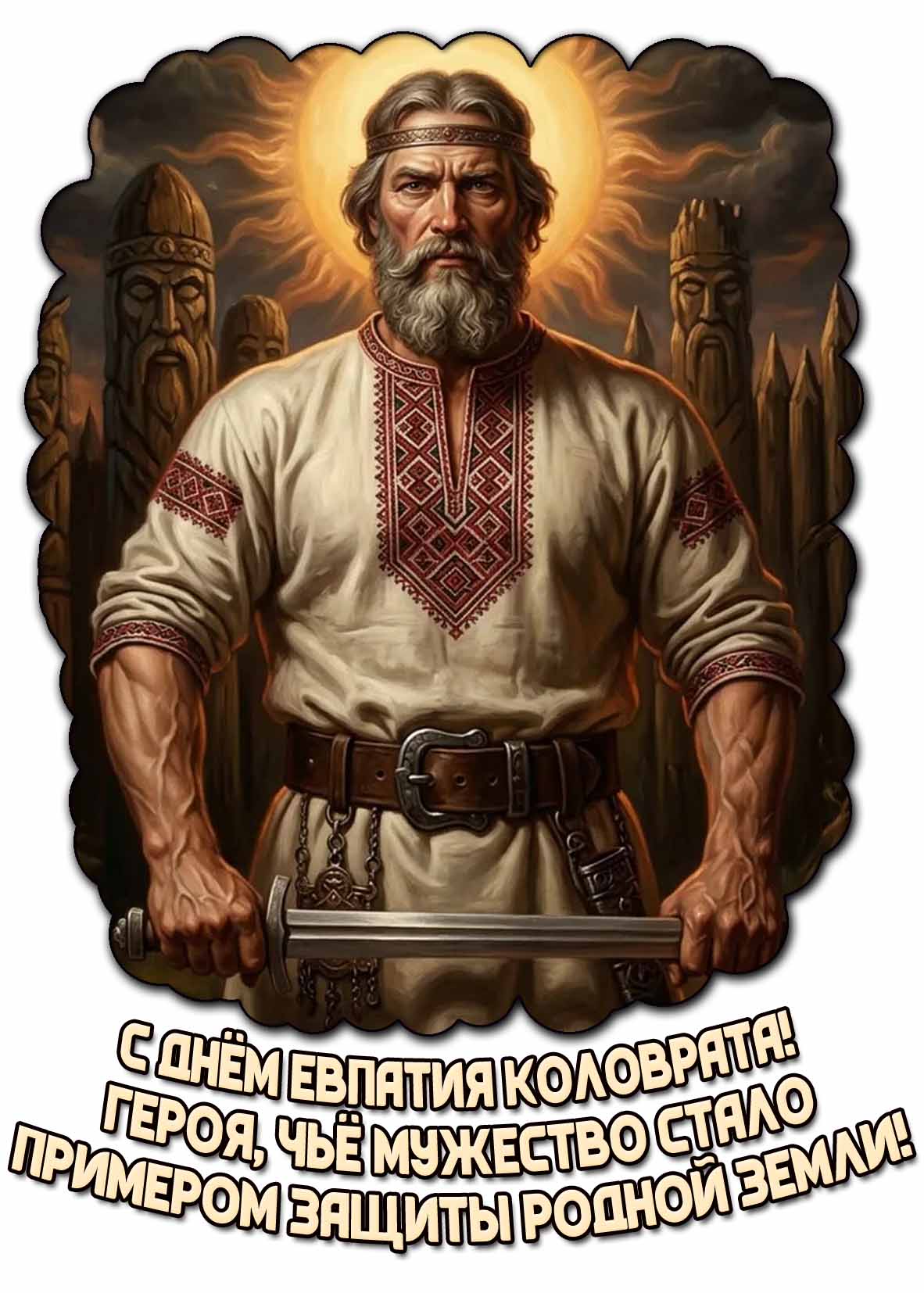 Открытка "С днём Евпатия Коловрата! Героя, чьё мужество стало примером защиты родной земли!"