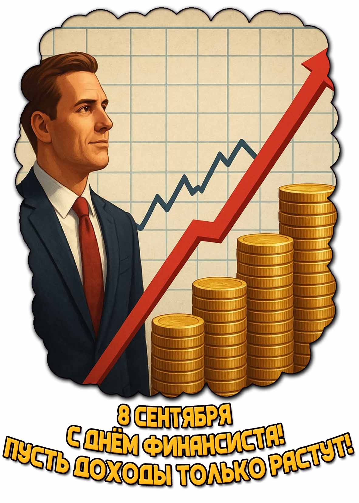 Открытка 8 сентября - с днём финансиста! Пусть доходы только растут!
