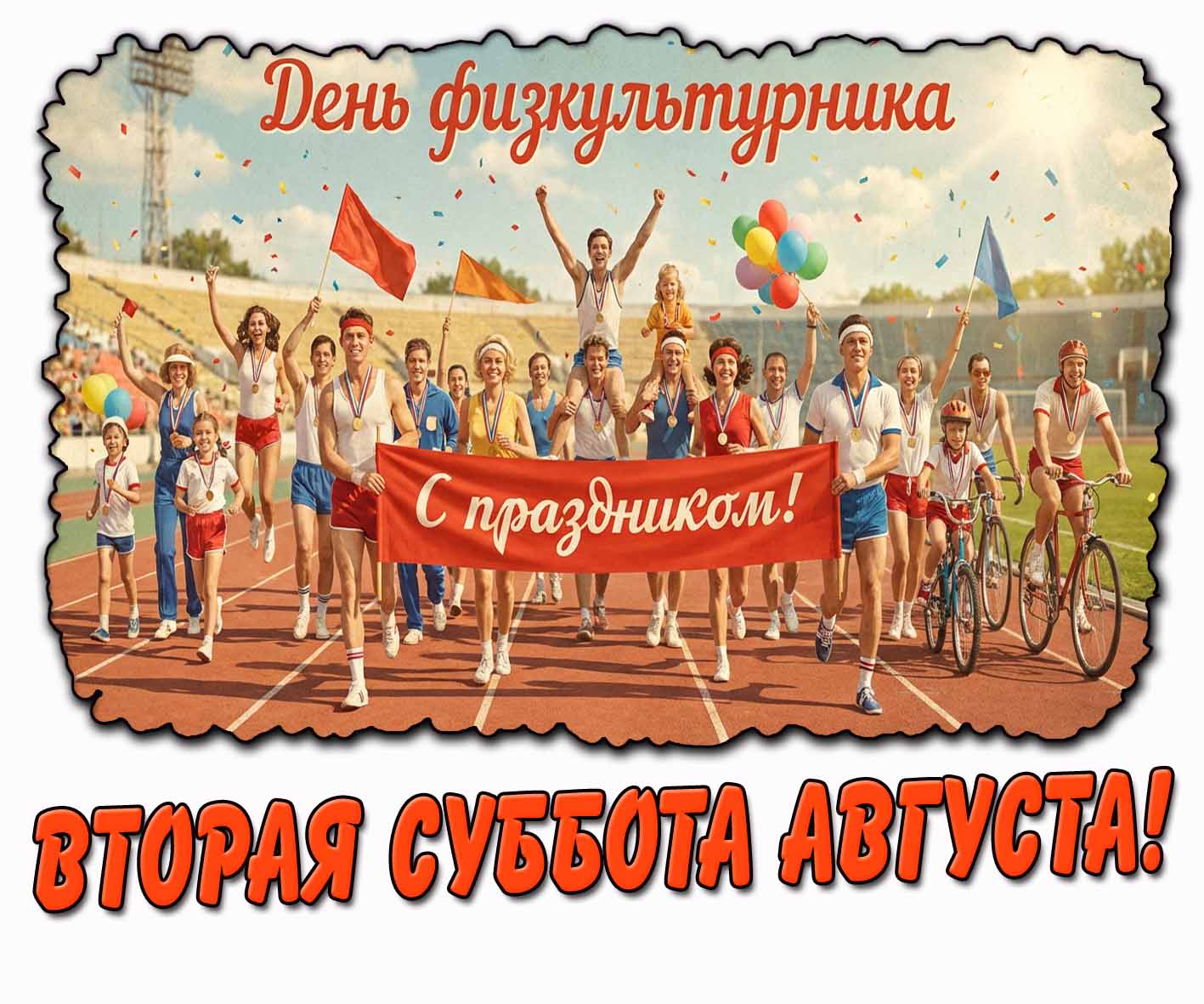 Открытка "Вторая суббота августа! День физкультурника! С праздником!"