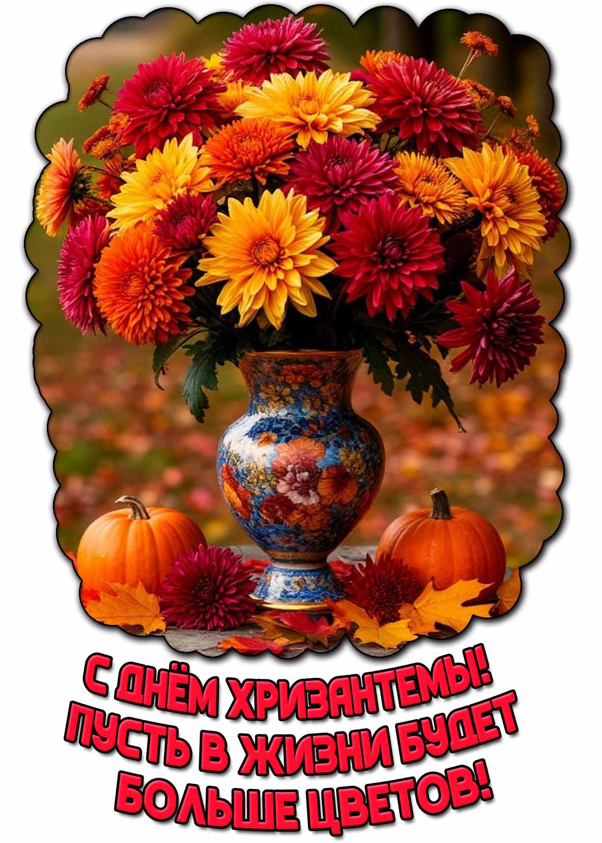 Открытка "С днём хризантемы! Пусть в жизни будет больше цветов!"