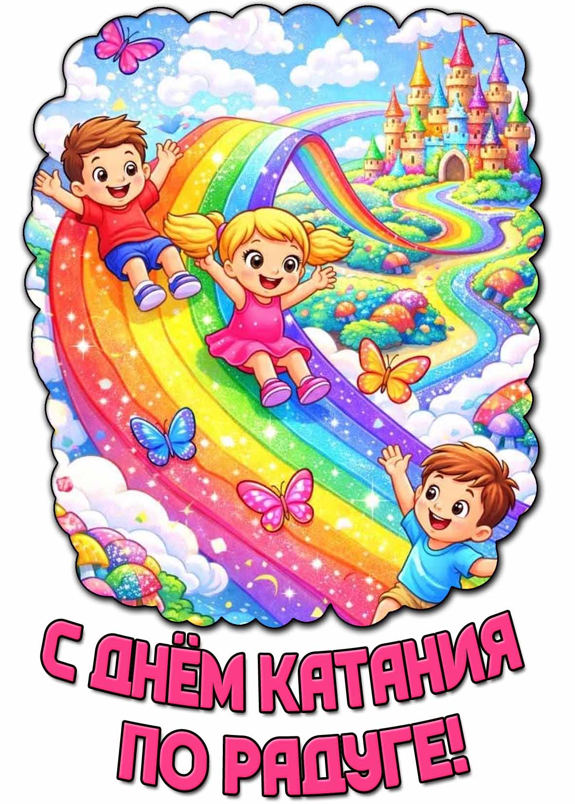 С днём катания по радуге! - красивая детская открытка
