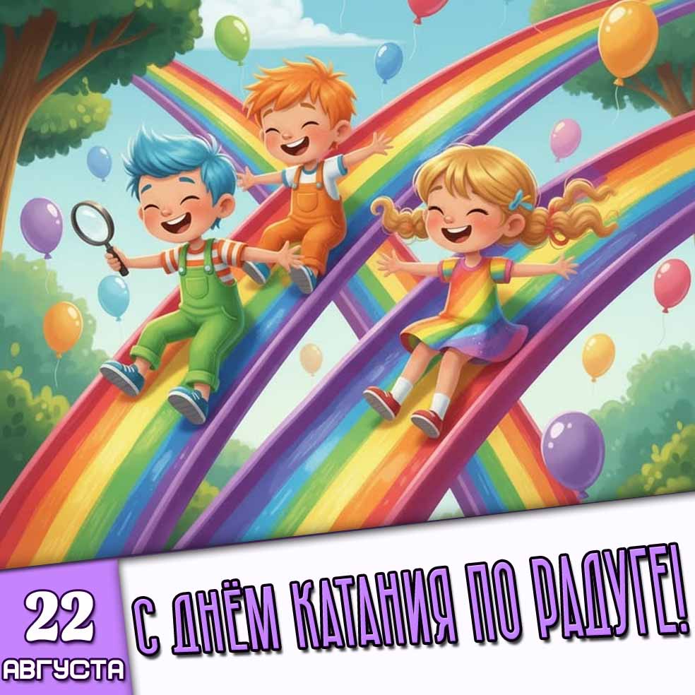 Открытка 22 августа - с днём катания по радуге!