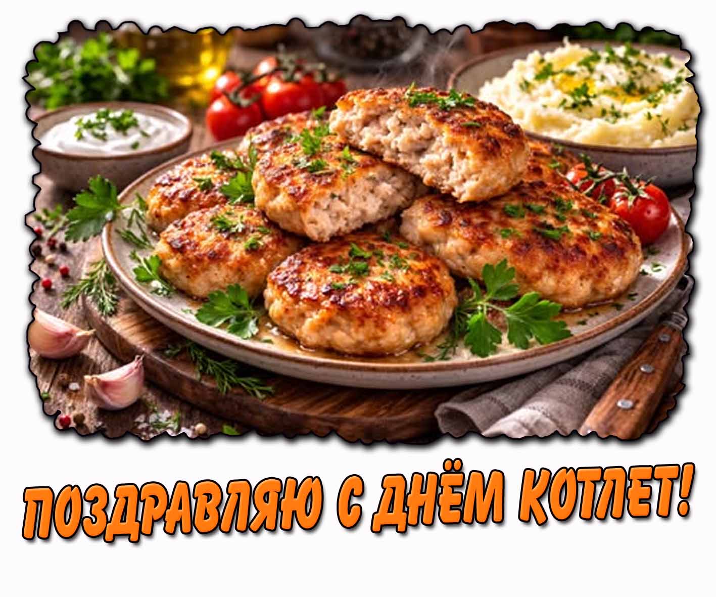 Поздравляю с днём котлет! - аппетитная открытка