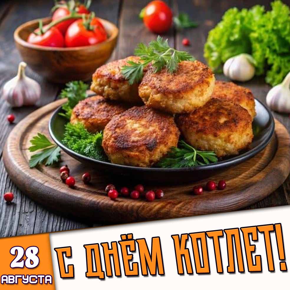 Открытка 28 августа - с днём котлет!