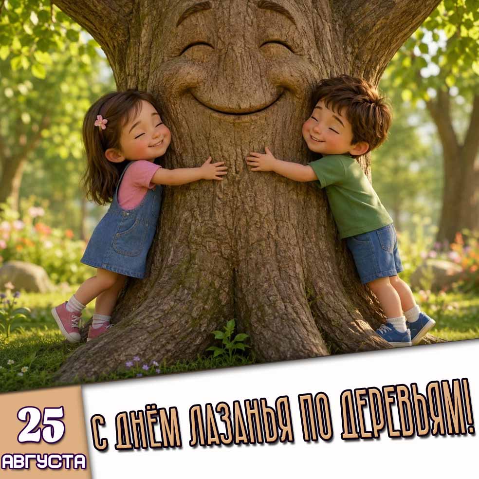 Детская картинка 25 августа - с днём лазанья по деревьям!