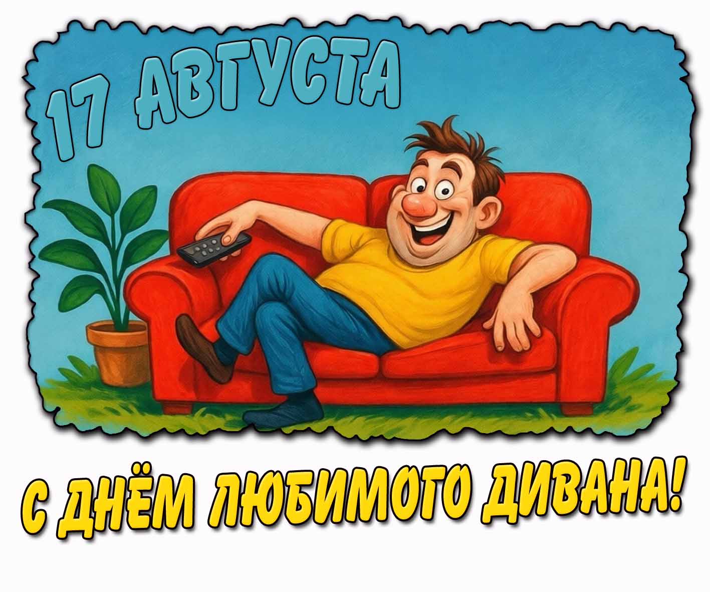 Открытка с днём любимого дивана - 17 августа