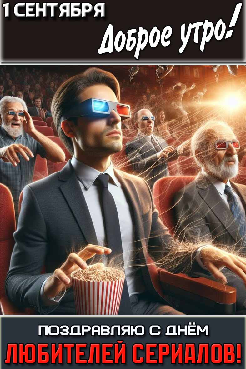 Открытка "1 сентября доброе утро! Поздравляю с днём любителей сериалов!"