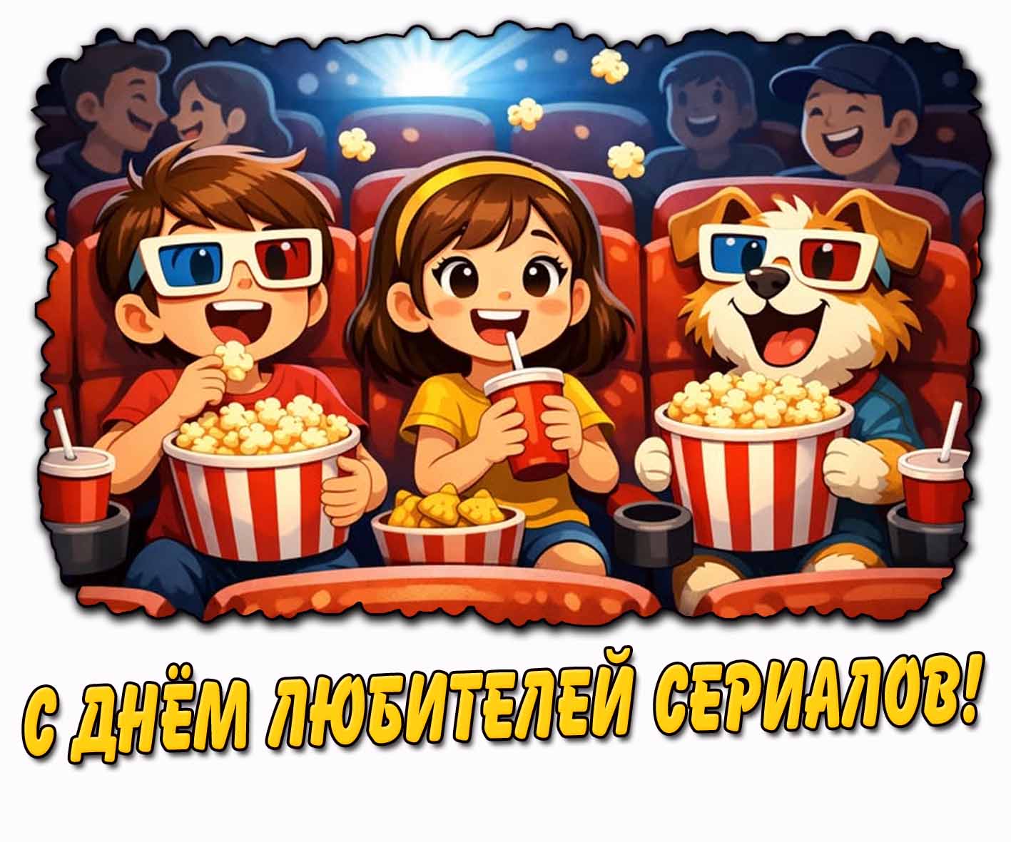 С днём любителей сериалов! - открытка для детей