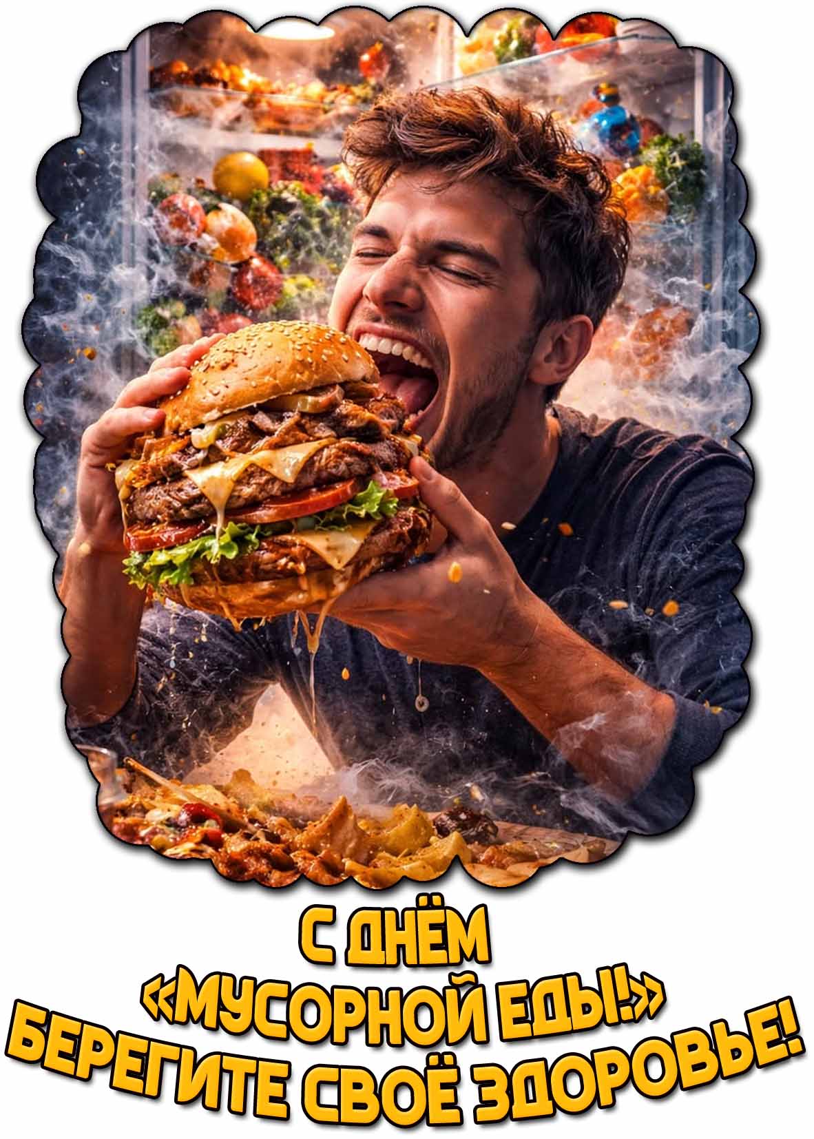 Открытка с днём «мусорной еды!» Берегите своё здоровье!