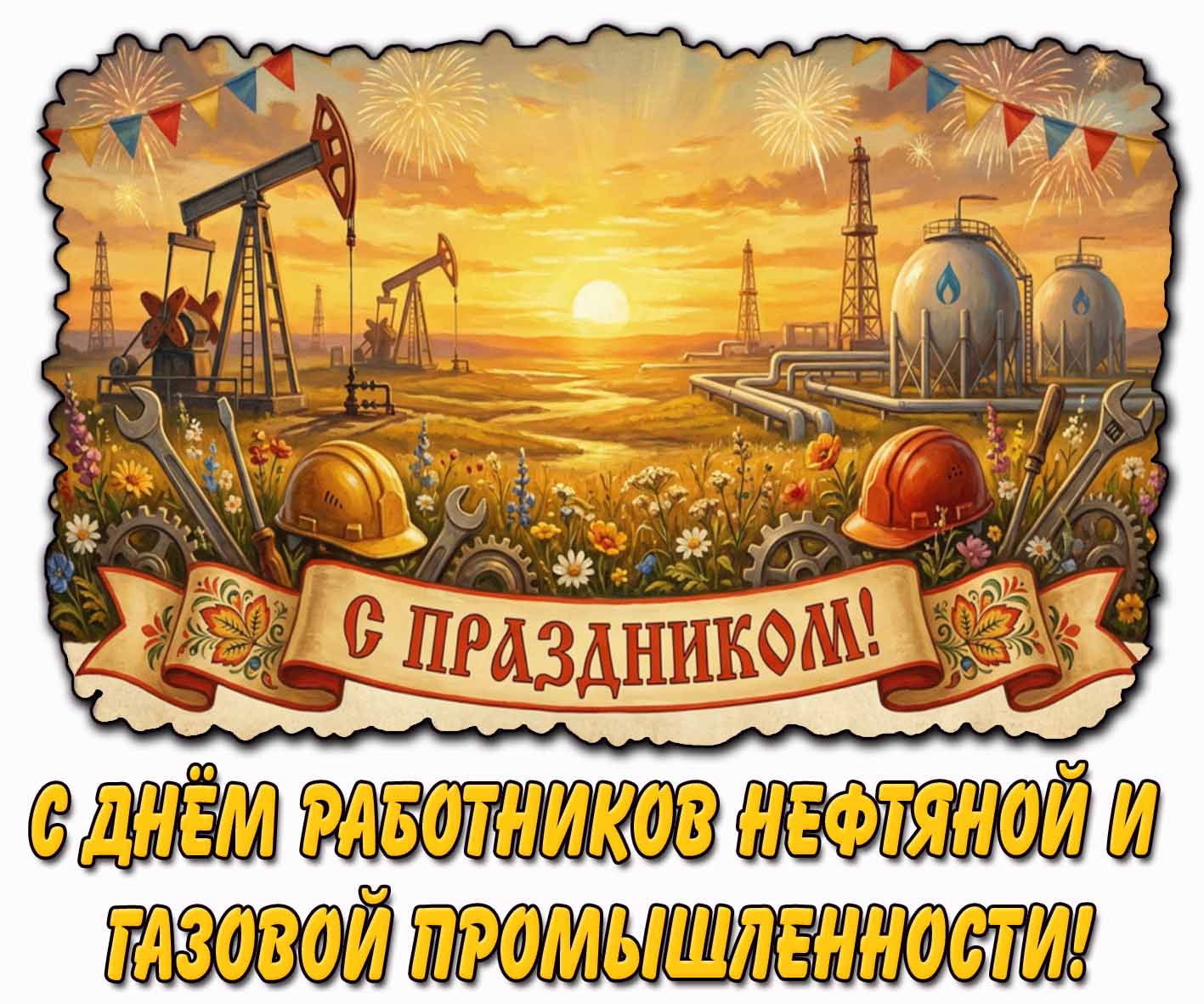 Красивая открытка "С днём работников нефтяной и газовой промышленности! С праздником!"