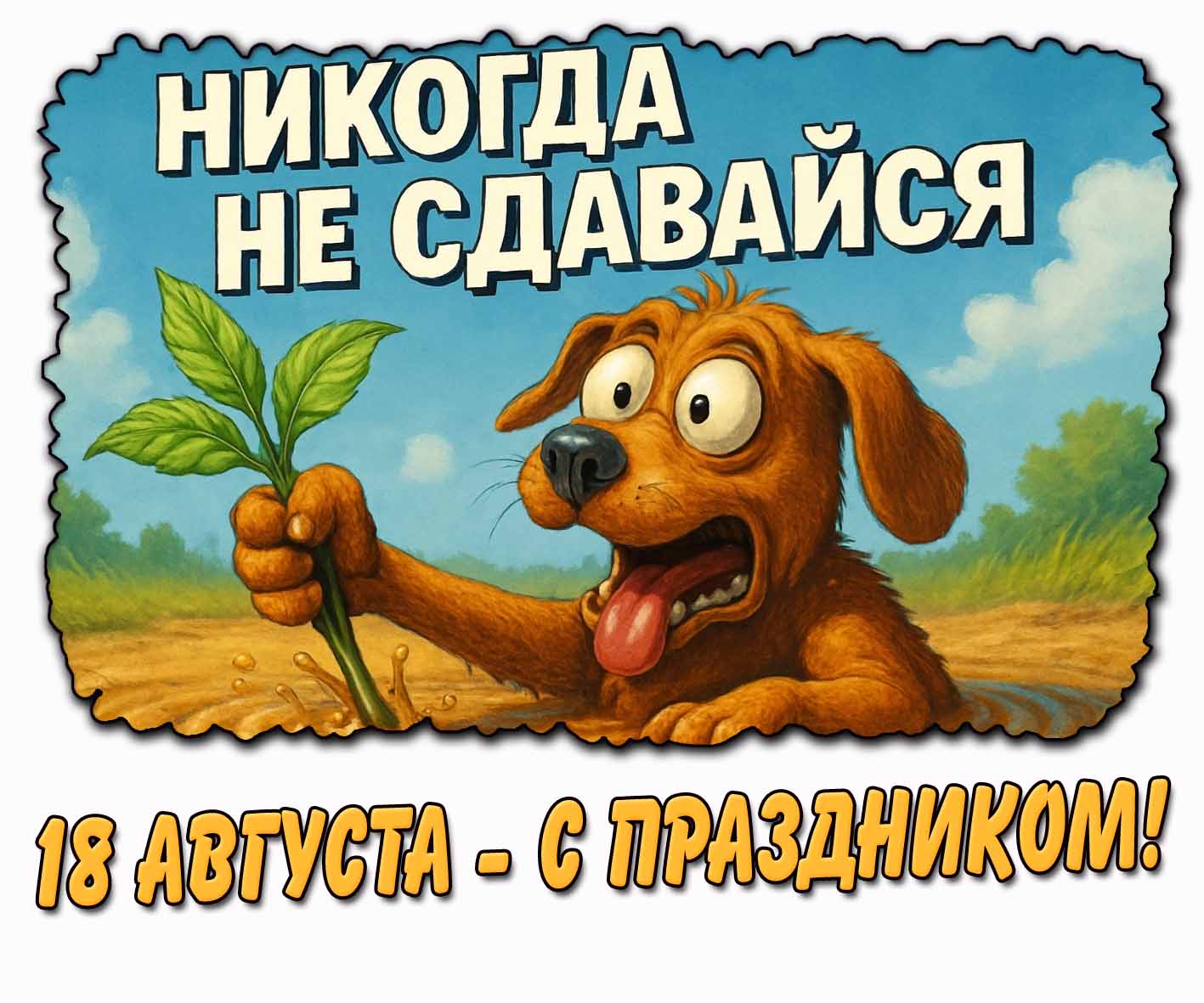 Смешная картинка "Никогда не сдавайся! 18 августа - с праздником!"