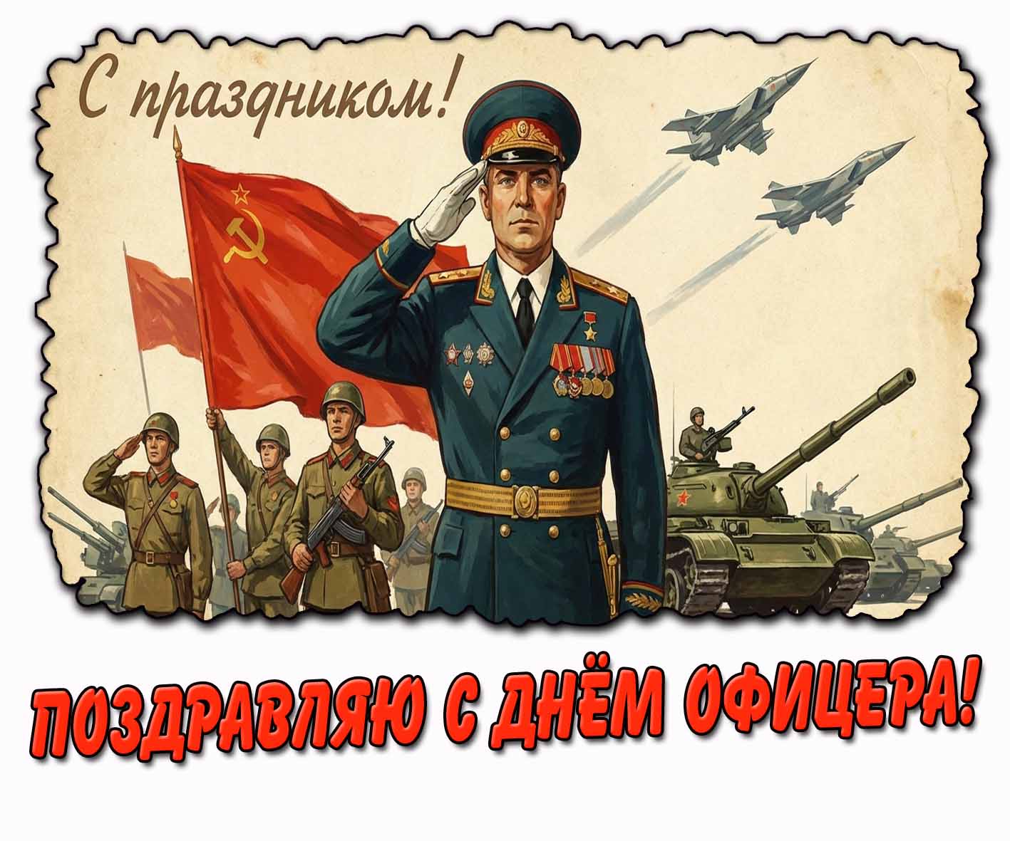 Советская открытка "Поздравляю с днём офицера! С праздником!"