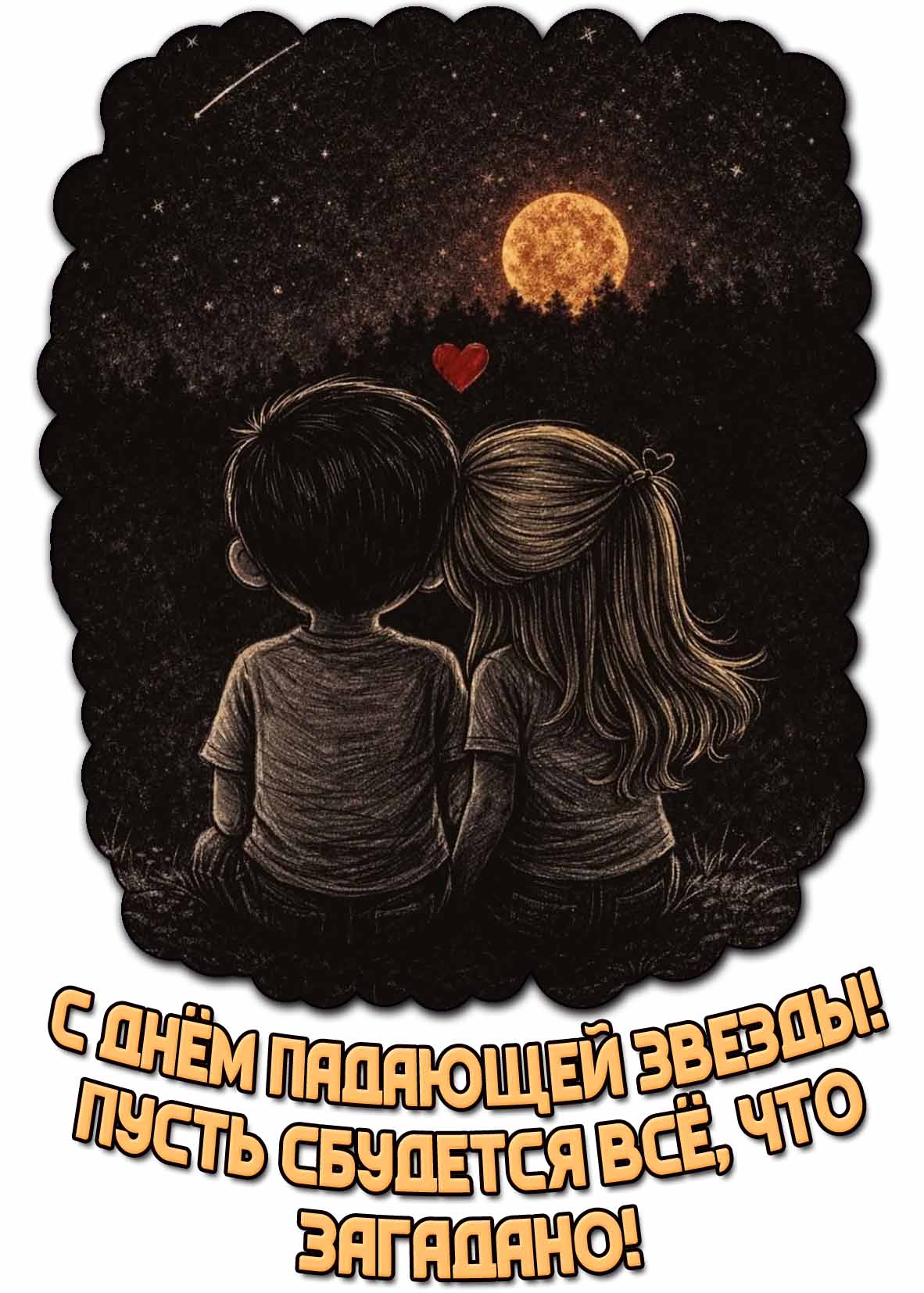 Романтическая открытка "С днём падающей звезды! Пусть сбудется всё, что загадано!"