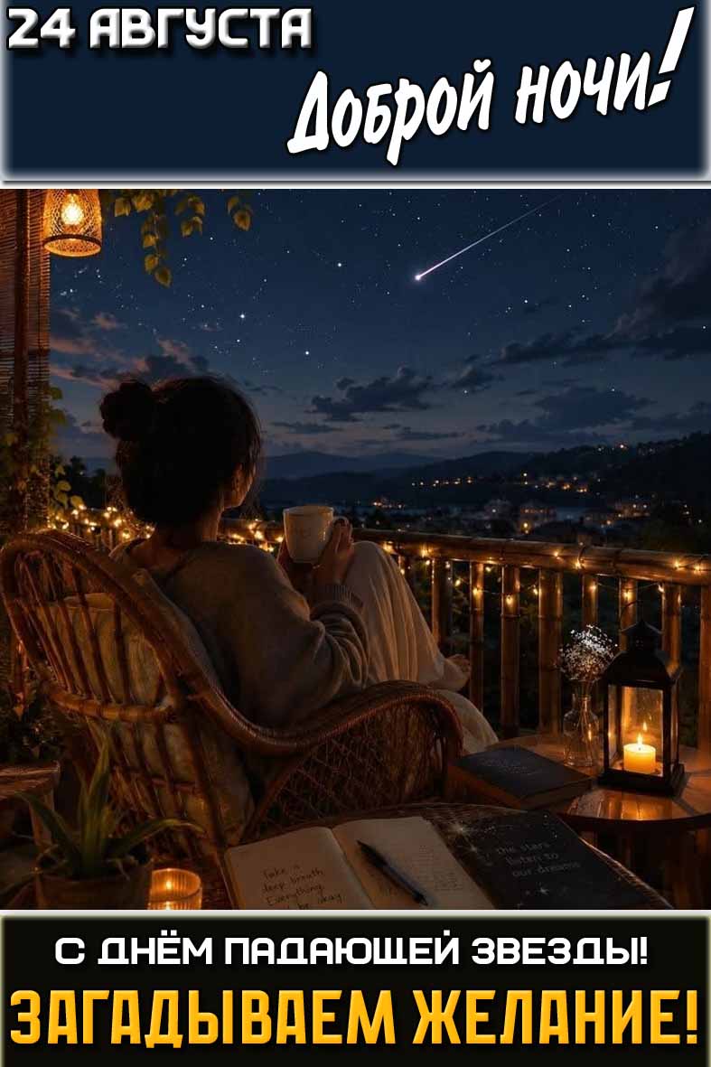 Картинка "24 августа доброй ночи! С днём падающей звезды! Загадываем желание!"