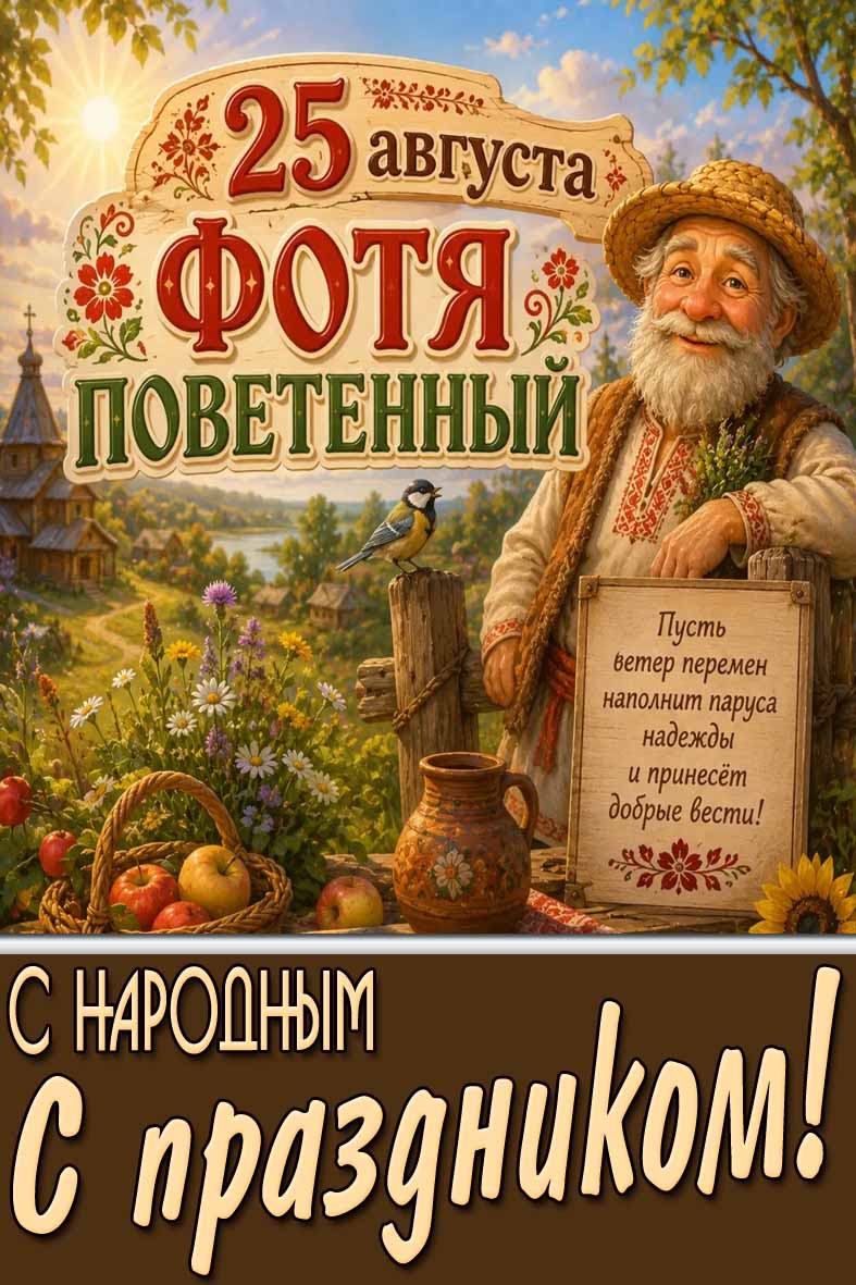 Красивая открытка 25 августа - Фотя Поветенный! С народным праздником!
