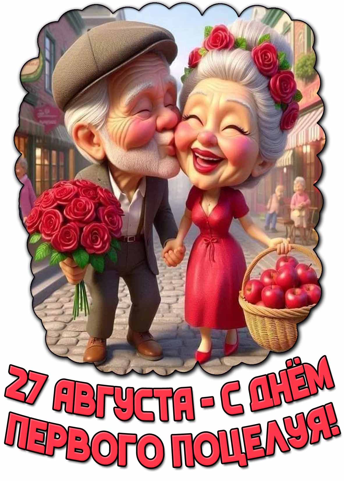 Прикольная открытка с днём первого поцелуя - 27 августа