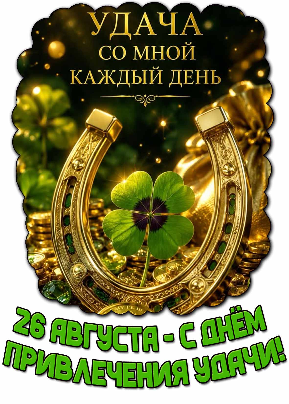 Открытка 26 августа - с днём привлечения удачи! Удача со мной каждый день!