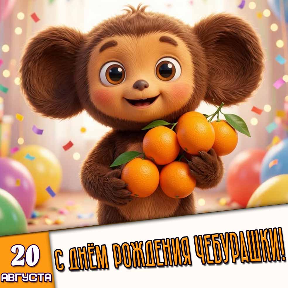 Картинка 20 августа - с днём рождения Чебурашки!