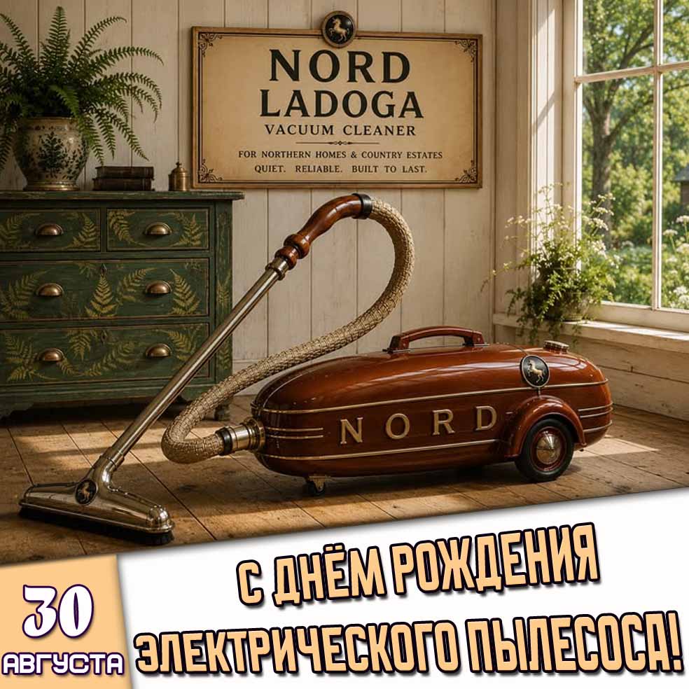 Ретро картинка 30 августа - с днём рождения электрического пылесоса!