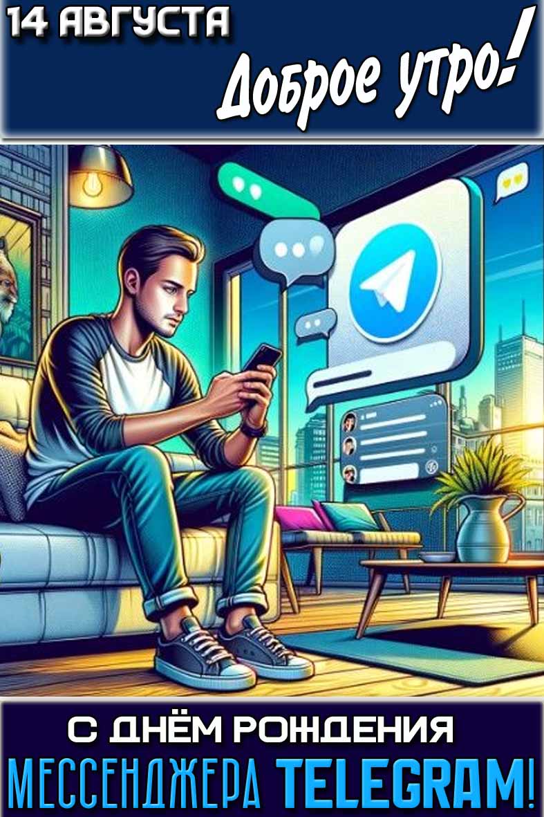 Картинка "14 августа доброе утро! С днём рождения мессенджера Telegram!"