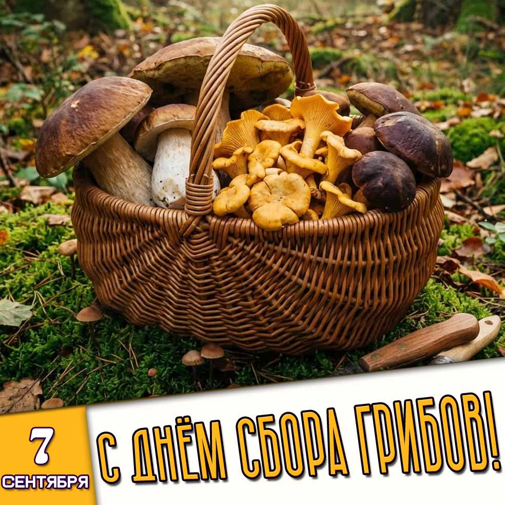 Открытка 7 сентября - с днём сбора грибов!