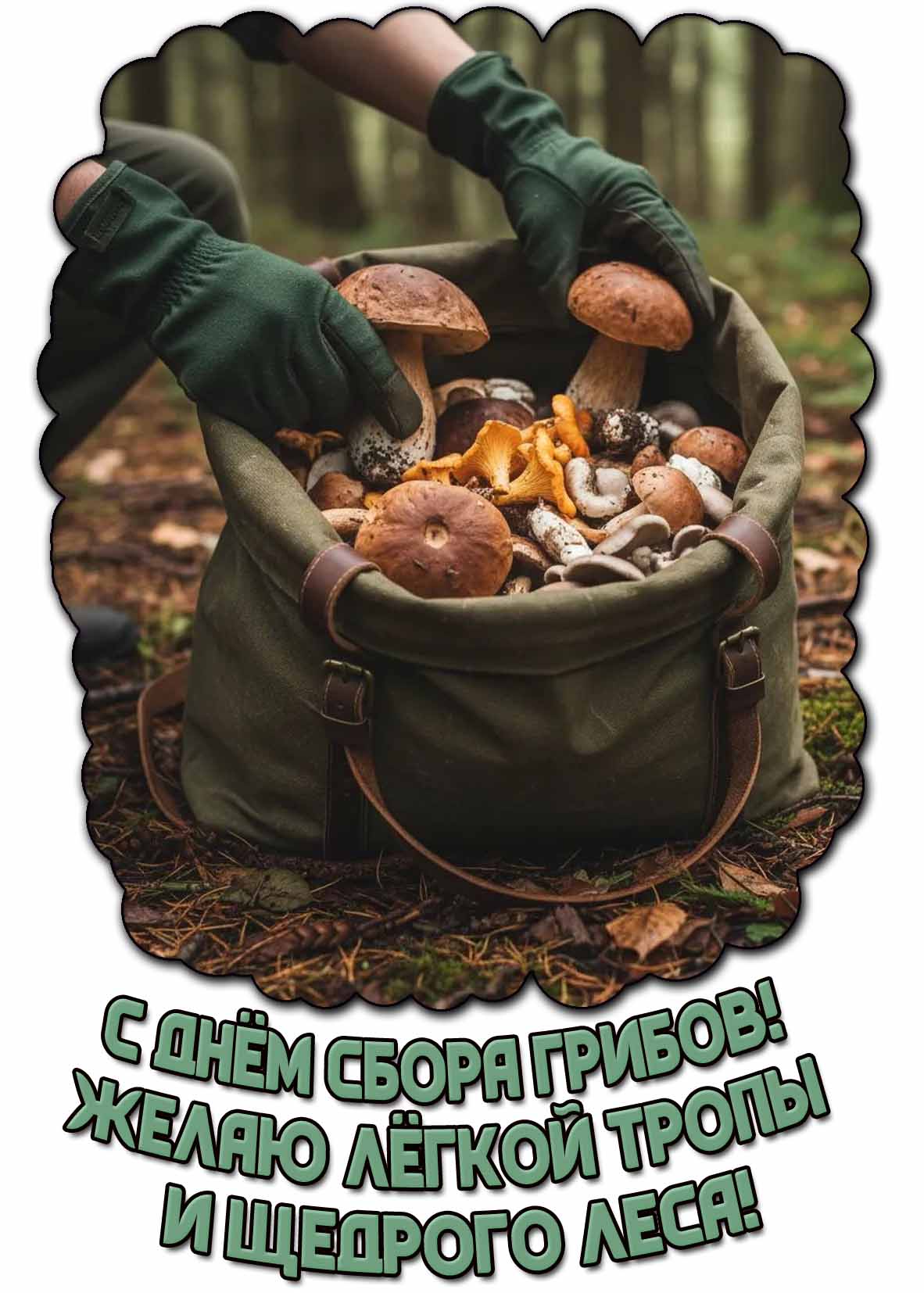 Картинка "С днём сбора грибов! Желаю лёгкой тропы и щедрого леса!"