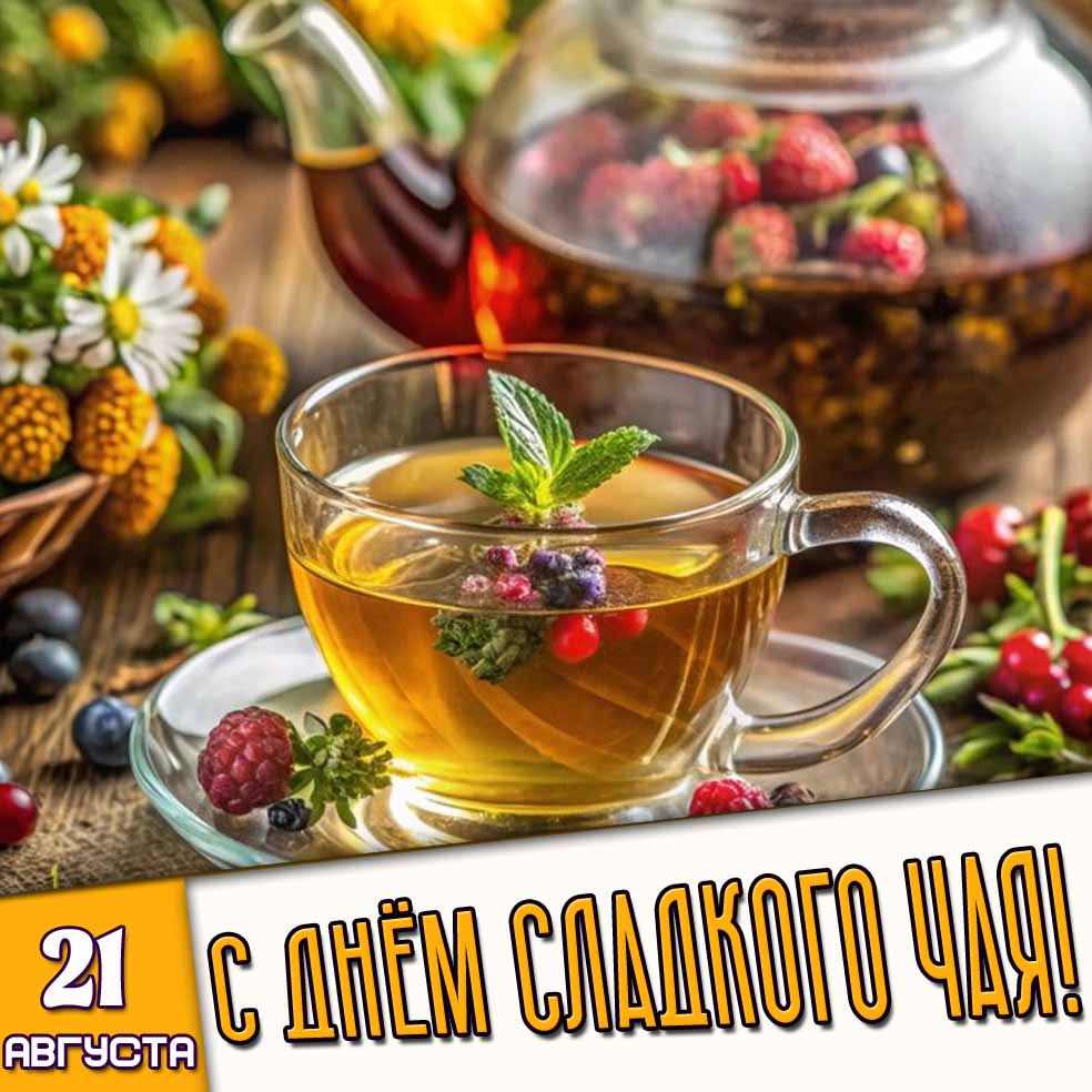 Открытка 21 августа - с днём сладкого чая!