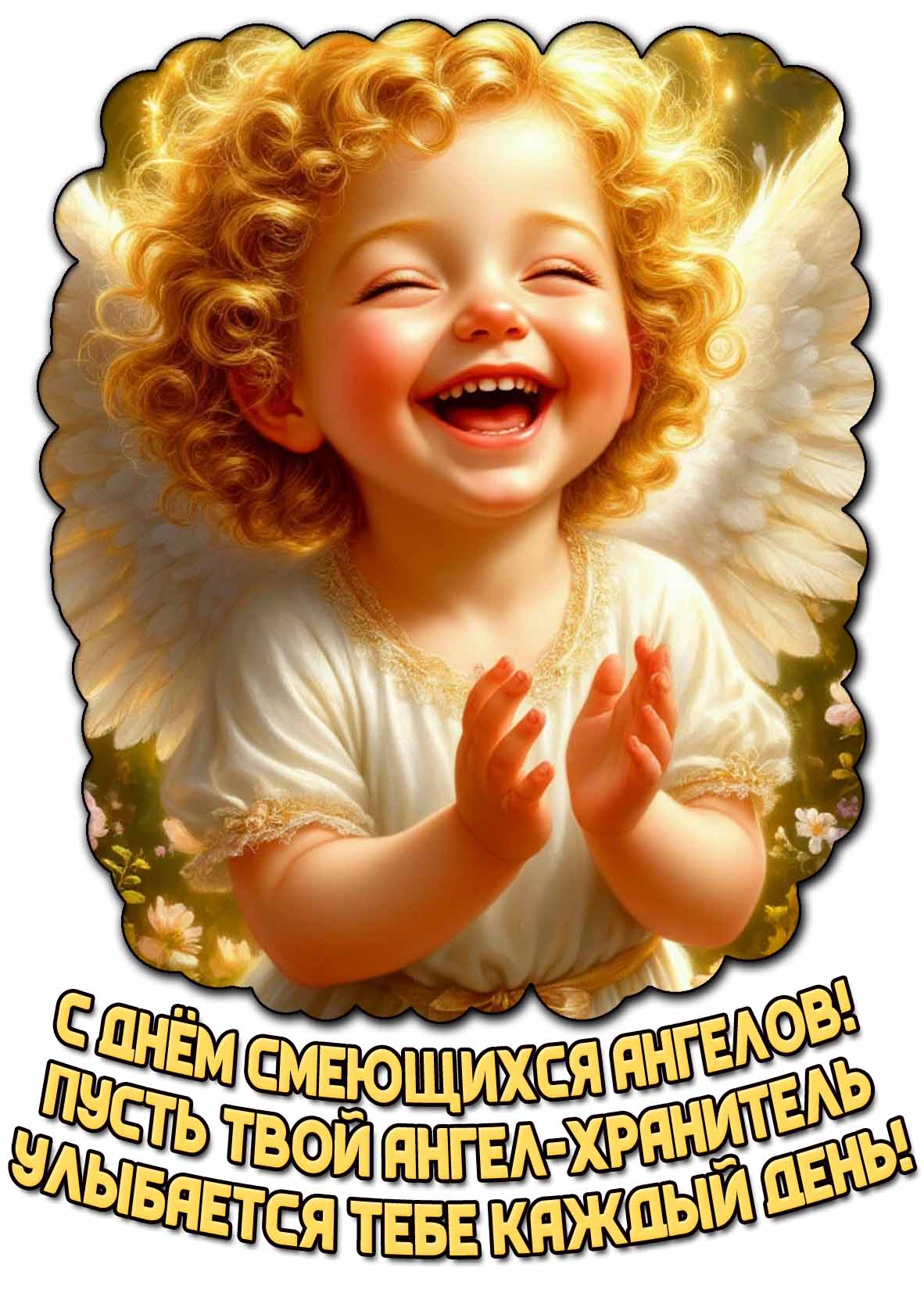 Открытка "С днём смеющихся ангелов! Пусть твой ангел-хранитель улыбается тебе каждый день!"