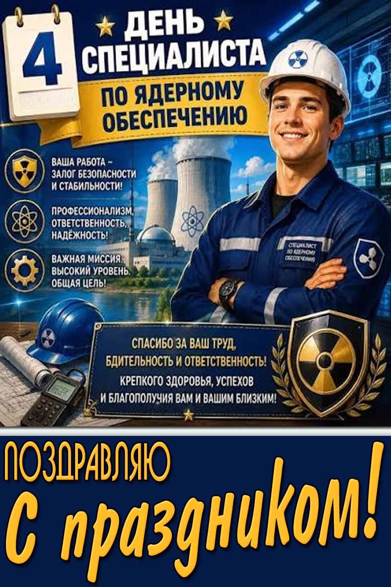 Открытка 4 сентября - день специалиста по ядерному обеспечению! Поздравляю с праздником!